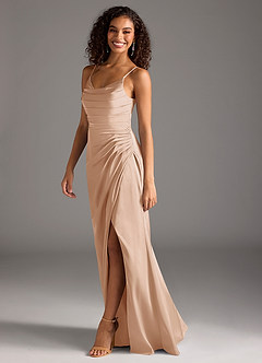Azazie Deandra Bridesmaid Dresses English Rose Mermaid Pleated Stretch Satin Dress image4