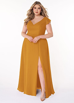 Azazie Claudine Jurken voor bruidsmeisjes Jurk van Chiffon met A-Lijn Fladdermouw Boterbabbelaar image7