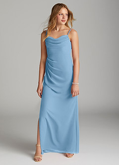 Azazie Mai Junior Vestido de Azul Acero de Gasa de Recto con Plisado image3