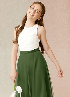 Azazie Albertine Junior A-Linie Spitze Chiffon Kleid Olivgrün image5