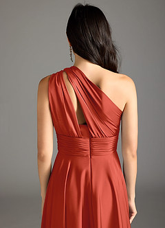 Azazie Charlize Bridesmaid Dresses Rust A-Line One Shoulder Stretch Satin Dress image8
