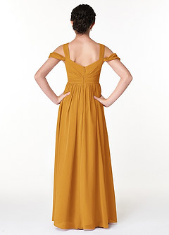 Azazie Lianne Junior Butterscotch A-Line Off the Shoulder Chiffon Dress image2