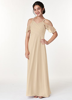 Azazie Dakota Junior Champagne A-Line Off the Shoulder Chiffon Dress image5