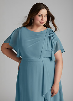 Azazie Aaliyah Modest Bridesmaid Dresses A-Line Scoop Pleated Chiffon Floor-Length Dress image11