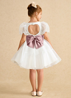 Azazie Debbie vestidos de niña de las flores Vestido de Marfil Rosa Empolvado de Organza de Princesa con Escote de Corazón image1
