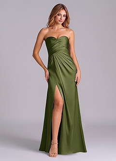 Azazie Sabrine Final Sale Olive A-Line Sweetheart Neckline Stretch Satin Dress image1