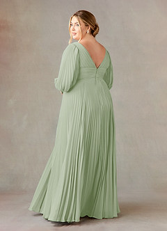 Azazie Zahara vestidos de madre de la novia Vestido de Salvia Polvorienta de Gasa de Corte En A con Cuello en V plisado image10