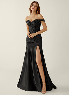 Briareny Black Lace Sequin Embroidery Stretch Satin Prom Dress image5