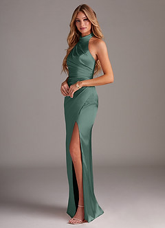 Azazie Jemma Robes de demoiselle d'honneur Robe Fourreau en Satin extensible Plissée Eucalyptus image5