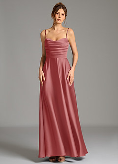 Azazie Ayla Abiti da Damigella Abito A-Line in Raso Elasticizzato Corsetto Rosa Antica image5