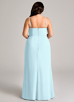 Azazie Maci Robes de demoiselle d'honneur Robe Fourreau en Mousseline de soie Plissée Bleu Nuage image9