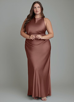 Azazie Evadne Brautjungfernkleider Etui Plissee Stretch-Satin Kleid Espresso image10