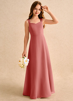 Azazie Makani Girls Formal vestidos de niña de las flores Vestido de Rosa Antigua de Gasa de Corte en A con Escote de Corazón image4