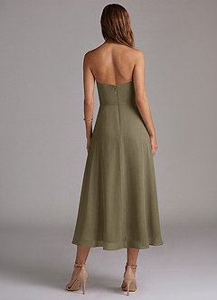 Azazie Wren Brautjungfernkleider A-Linie Schulterfrei Chiffon Kleid Weidengrün image2