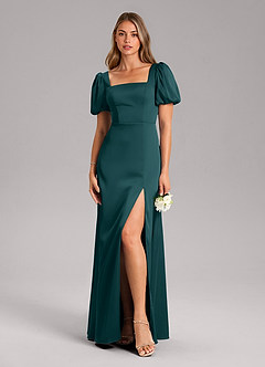 Azazie Fyona Bridesmaid Dresses Pine A-Line Pleated Stretch Satin Dress image3