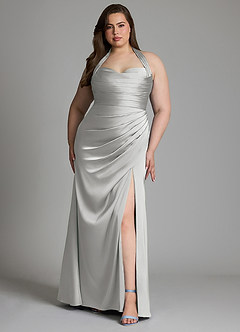 Azazie Destiny Bridesmaid Dresses Silver Mermaid Sweetheart Neckline Stretch Satin Dress image8