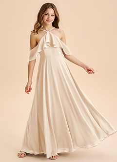 Azazie Tessabelle Junior White Alabaster A-Line Off the Shoulder Chiffon Dress image4