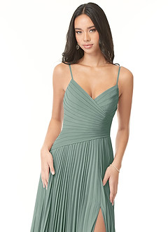 Azazie Vini Bridesmaid Dresses Silver Sage A-Line V-Neck Pleated Chiffon Dress image6