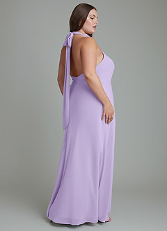 Azazie Velli Vestidos de damas de honor Vestido Lila de Gasa de Corte Sirena con Cuello alto image13