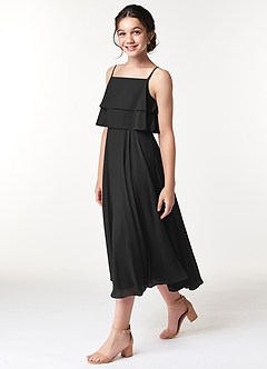 Azazie Ensley Junior Black A-Line Pleated Chiffon Dress image3