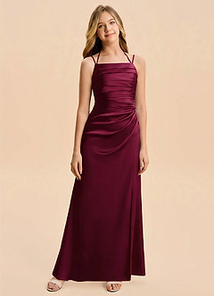 Azazie Nova Junior Burgundy Sheath Pleated Stretch Satin Dress image6