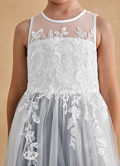 Azazie Bitsy vestidos de niña de las flores Vestido de Marfil Marino Oscuro de Tul de Corte En A con Encaje image6