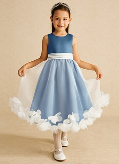 Azazie Stardust Flower Girl Dresses Steel Blue A-Line Sleeveless Organza Dress image1