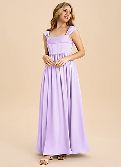 Azazie Hattie Junior Lilac A-Line Pleated Stretch Satin Dress image1