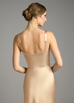 Azazie Alouette Bridesmaid Dresses Champagne Mermaid Pleated Stretch Satin Dress image4