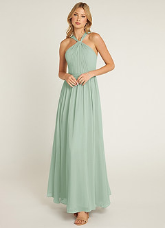 Azazie Jacey Bridesmaid Dresses Agave A-Line Pleated Chiffon Dress image1