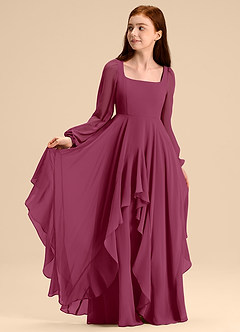 Azazie Clara Junior Abito A-Line in Chiffon Blusa Gelso image7