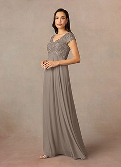 Azazie Macy Mother of the Bride Dresses Taupe A-Line V-Neck Sequin Lace Lace Dress image2