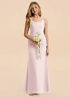 Azazie Nettie Junior Blushing Pink A-Line Pleated Chiffon Dress image5