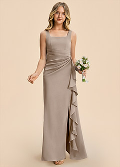 Azazie Adrienne Junior Taupe Sheath Pleated Stretch Satin Dress image4