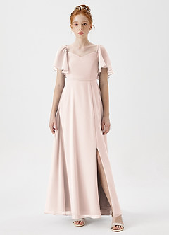 Azazie Chloe Junior Vestido de Pétalo De Rosa de Gasa de Corte En A con Escote de Corazón image4