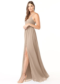 Azazie Aaida Bridesmaid Dresses Taupe A-Line Corset Chiffon Dress image4