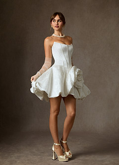 Azazie Kloe 웨딩드레스 볼가운 스트랩리스 플로럴 자카드 미니 드레스 image3