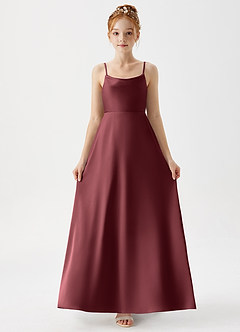Azazie Shale Junior Abito A-Line in Raso Elasticizzato Merlot image5