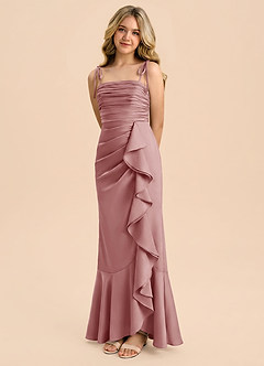 Azazie Ryan Junior Dusty Rose Sheath Bow Stretch Satin Dress image1