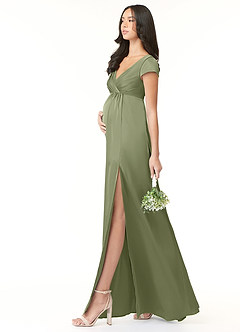 Azazie Allessia vestidos de dama de honor de maternidad Vestido Línea A Plisado Largo hasta el suelo Satén Elástico image3