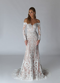 Azazie Solaris Wedding Dresses Diamond White Cocoa A-Line V-Neck Sequins Tulle Dress image3