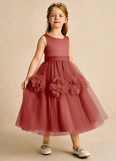 Azazie Vola Robe Demoiselle D'honneur Fillette Robe Princesse en Tulle Sans manches Terracotta image3