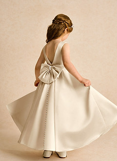 Azazie Cherry Flower Girl Dresses Champagne Champagne Ball-Gown Pleated Matte Satin Dress image4