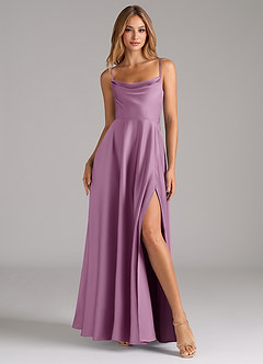 Azazie Elle Bridesmaid Dresses Wisteria A-Line Pleated Stretch Satin Dress image4