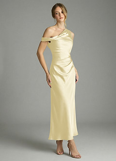 Azazie Emerson Bridesmaid Dresses Lemon Sorbet Mermaid Off the Shoulder Stretch Satin Dress image3