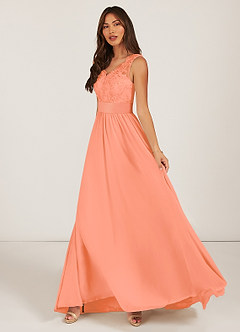 Azazie Gertrude Bridesmaid Dresses Sunset A-Line Lace Chiffon Dress image3