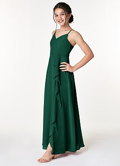 Azazie Naeem Junior A-Linie Gestreift Chiffon Kleid Smaragd image3