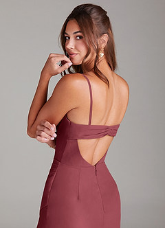 Azazie Leonis Robes de demoiselle d'honneur Robe Fourreau Convertible en Mousseline de soie Sans bretelle Merlot image4