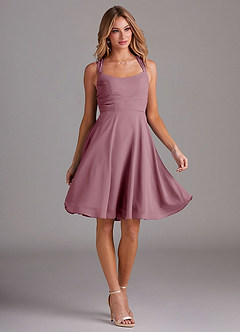 Azazie Vina Bridesmaid Dresses Vintage Mauve A-Line Lace Chiffon Dress image5