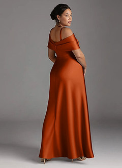 Azazie Milton Vestidos para mãe da noiva Vestido Laranja Queimada de Cetim elástico de Linha A com Plissado image12